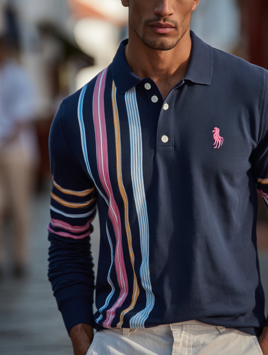 Camisa polo ejecutivo casual Artistic Button de manga larga para hombre