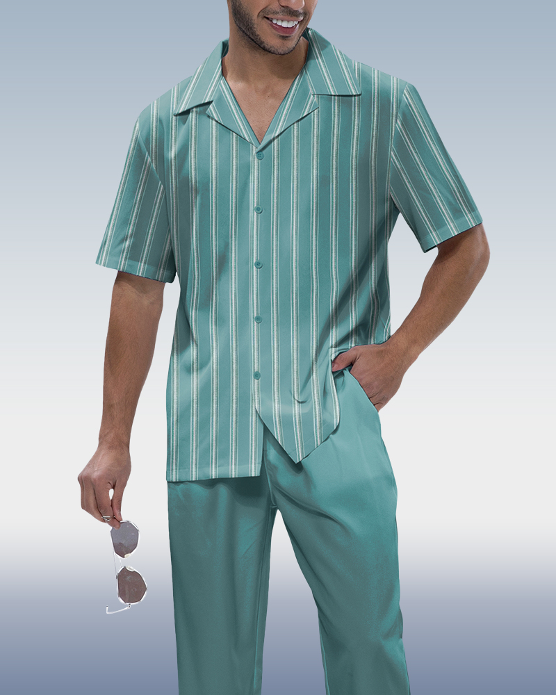 Vertical rayas Two-Piece de manga corta estampado Walking Suit