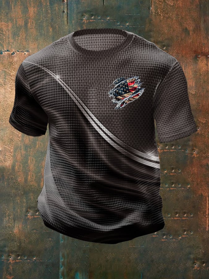 Camiseta casual Independence Day Flag gráfico estampado Round Neck de manga corta para hombre