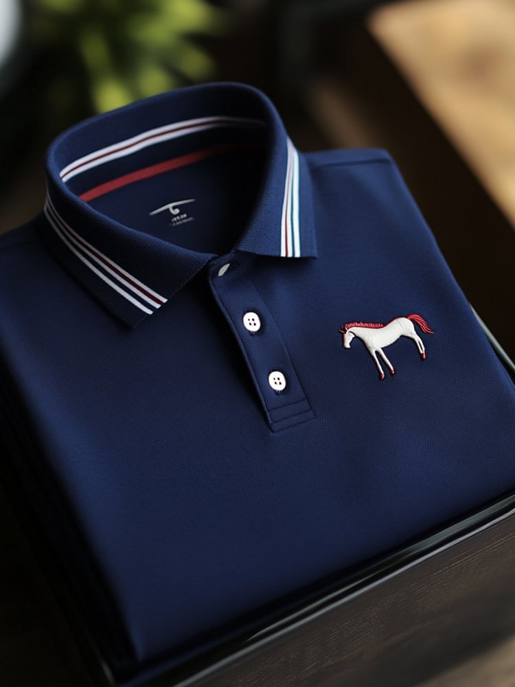 Camisa polo clásico ejecutivo Horse Logo Button de manga corta para hombre