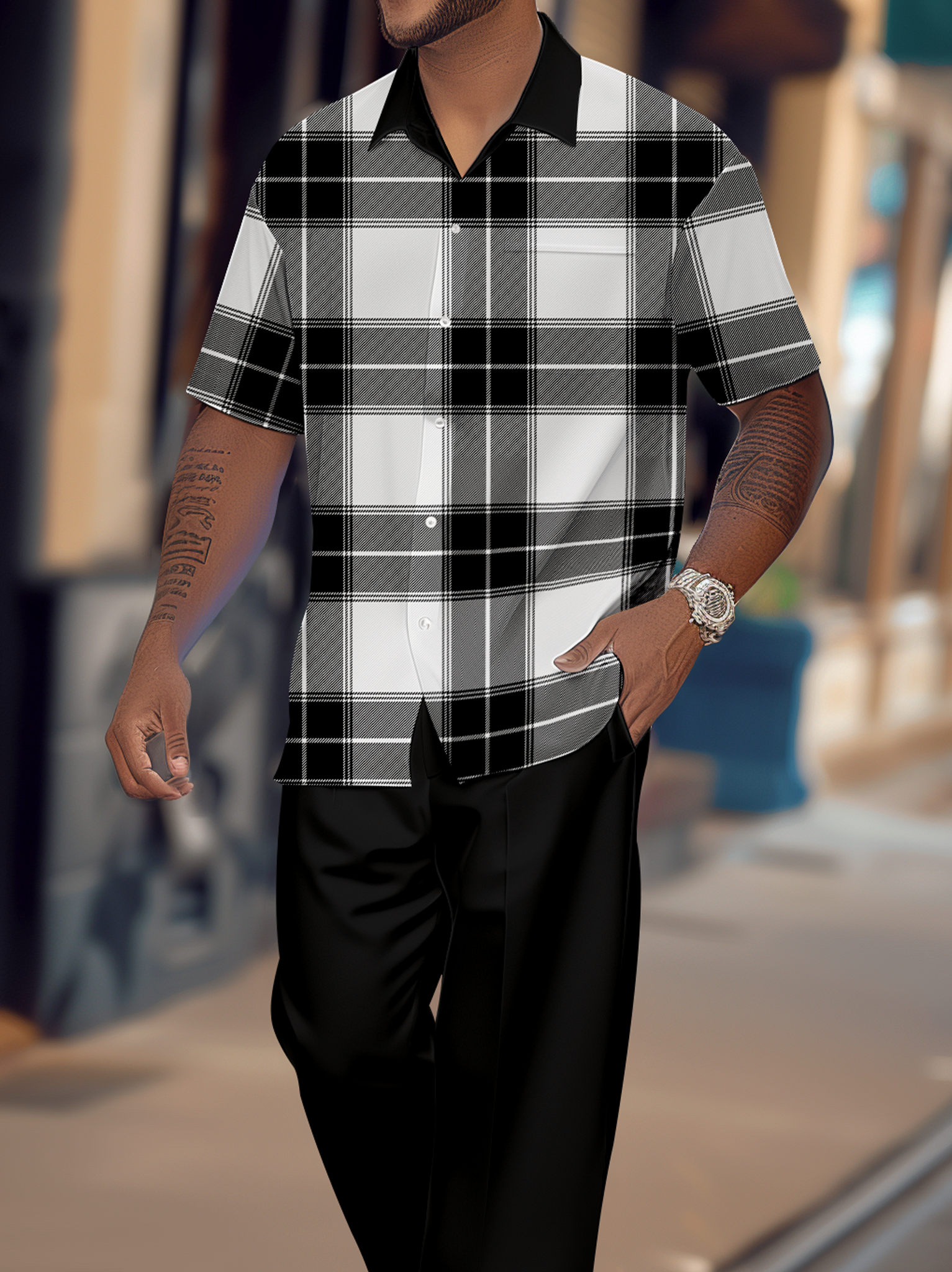 Camisa Gorgeous en bloques de color de manga corta Walking Suit 1175 para hombre