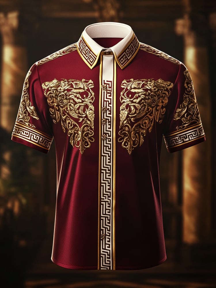 Camisa satén Luxe estampado de manga corta Button para hombre