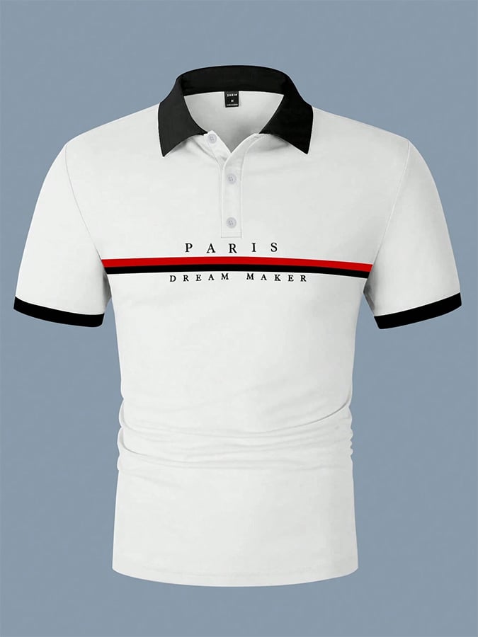 Camisa polo Letter rayas estampado casual para hombre