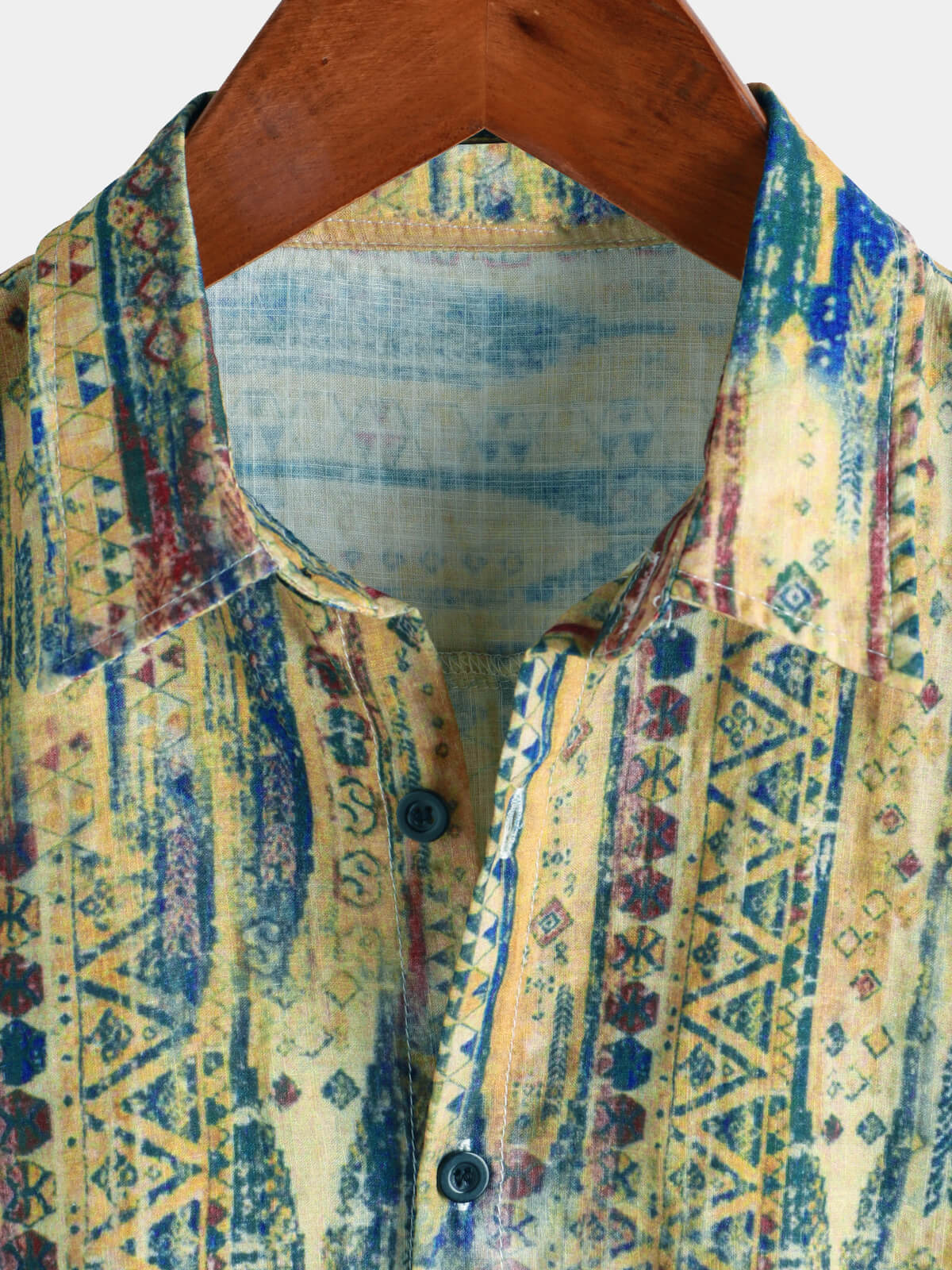 Camisa retro a rayas Yellow Button Up de manga corta para hombre