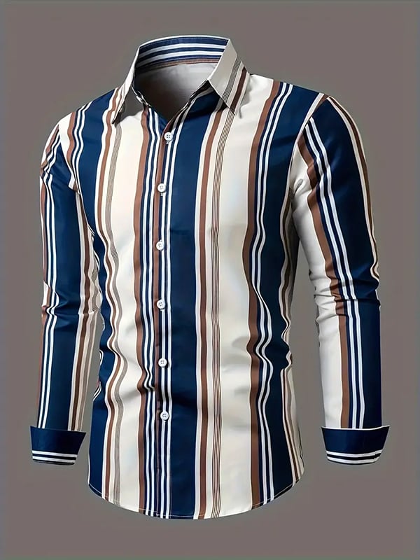 Camisa rayas estampado ejecutivo de manga larga para hombre