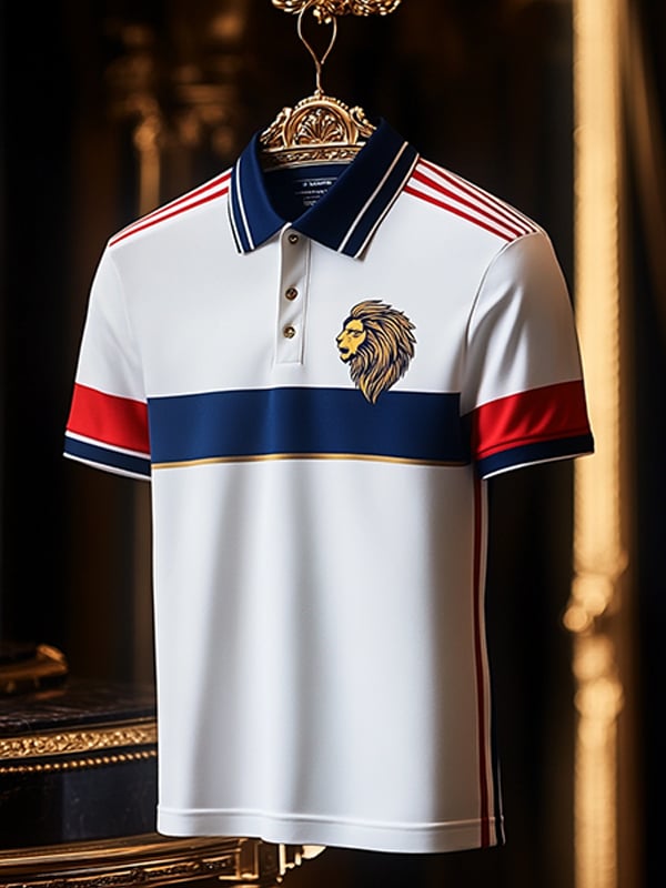 Camisa polo ejecutivo rayas Logo con botones de manga corta para hombre
