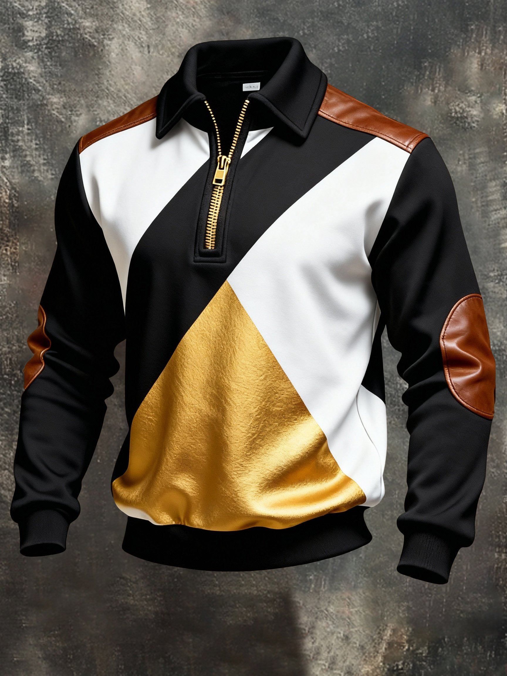 Sudadera vintage Color-Block estampado con cierre con gorrasucha para hombre