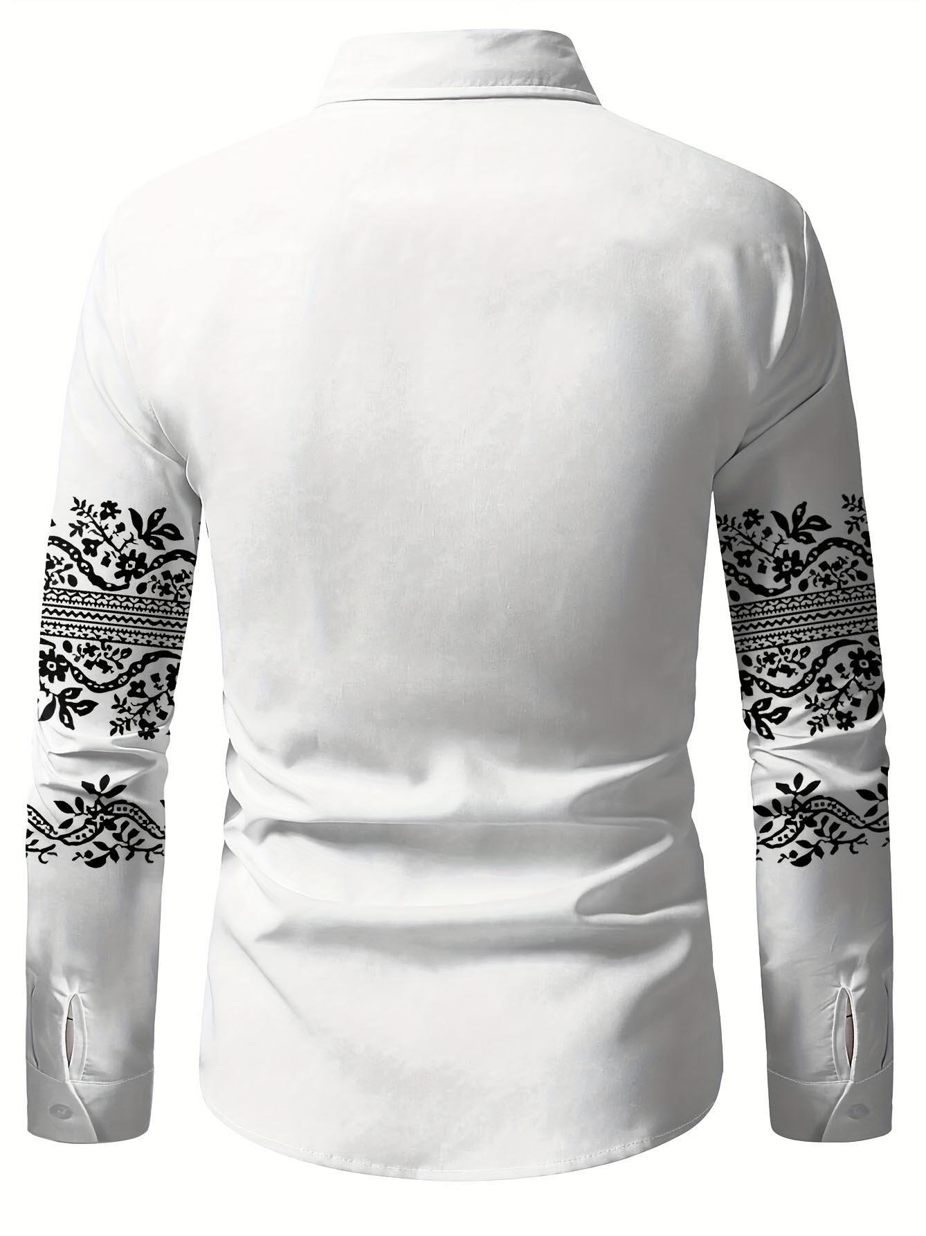 Camisa Street Style ejecutivo Ethnic floral casual estampado de manga larga para hombre