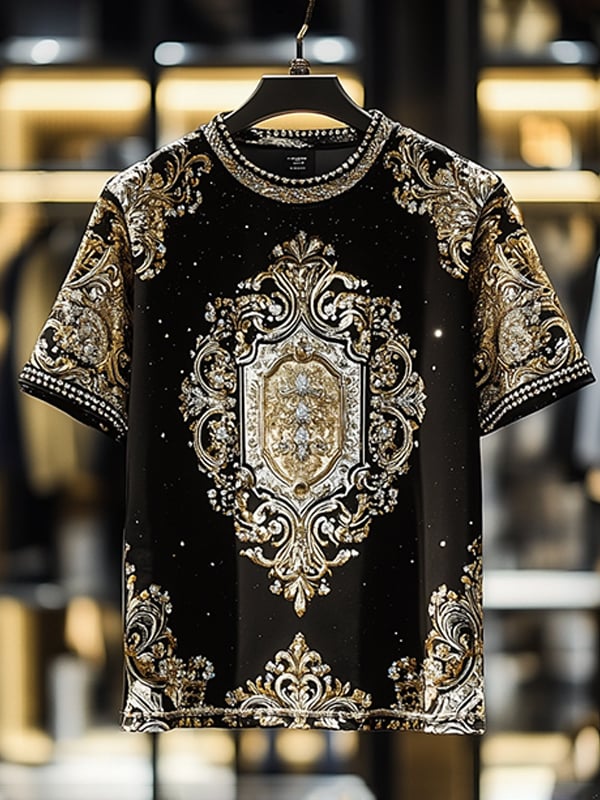 Camiseta ejecutivo de lujo estampado de algodón de manga corta para hombre