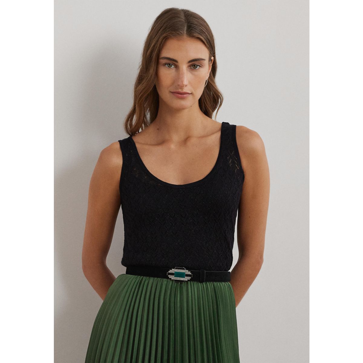 Pointelle Knit Sleeveless Sweater - 1