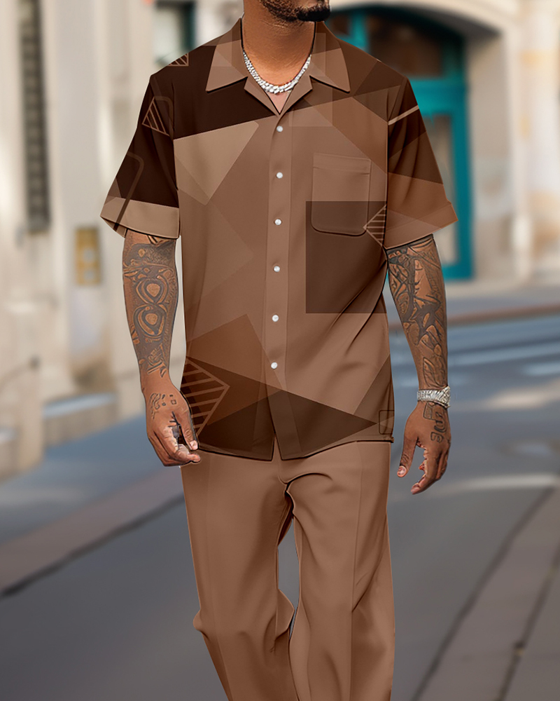 Camisa vintage Brown de manga corta casual Walking Suit 1148 para hombre