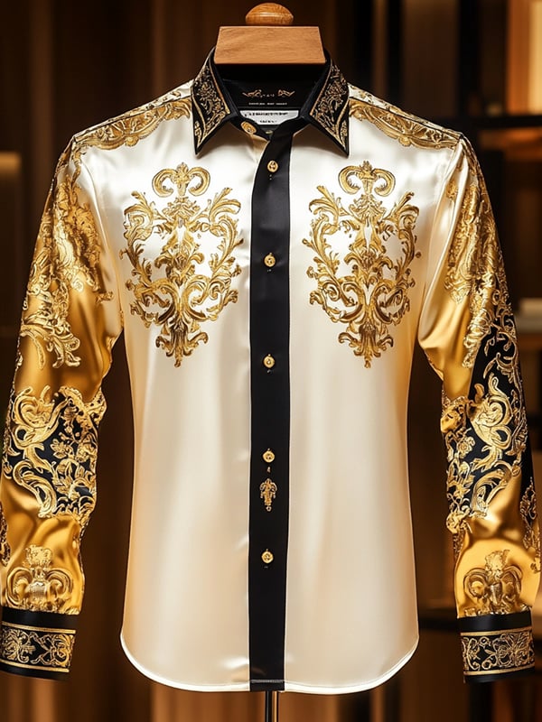 Camisa satén Luxe de manga larga con botones para hombre