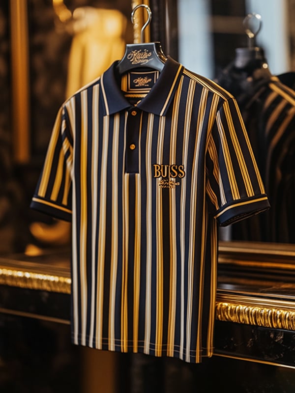 Camisa polo ejecutivo rayas Logo con botones de manga corta para hombre