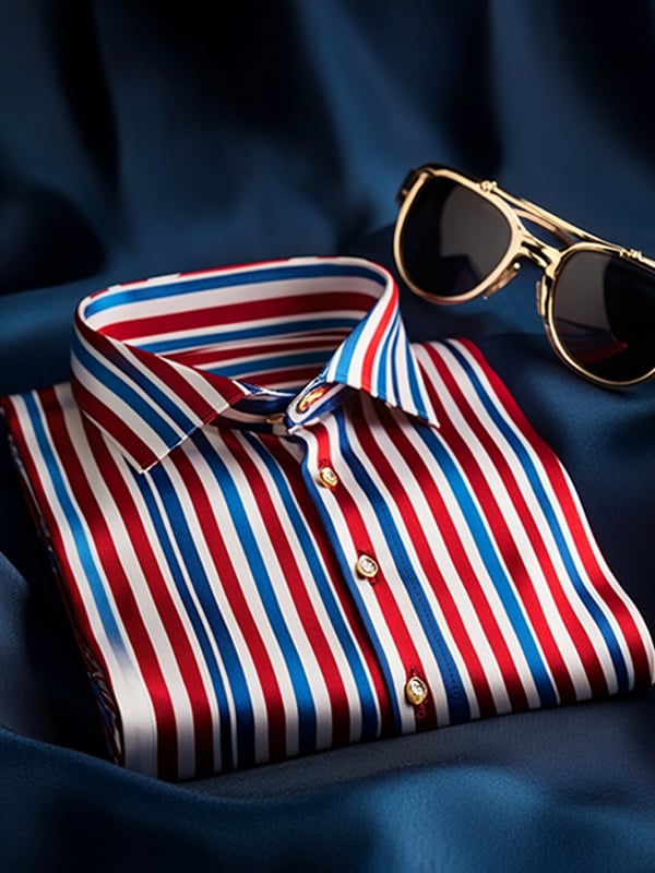 Camisa satén de lujo vintage a rayas de manga corta para hombre