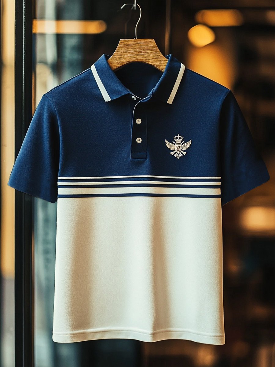 Camisa polo ejecutivo rayas Logo con botones de manga corta para hombre
