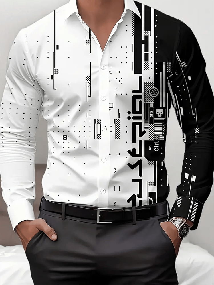 Camisa Street Style ejecutivo casual estampado de manga larga para hombre
