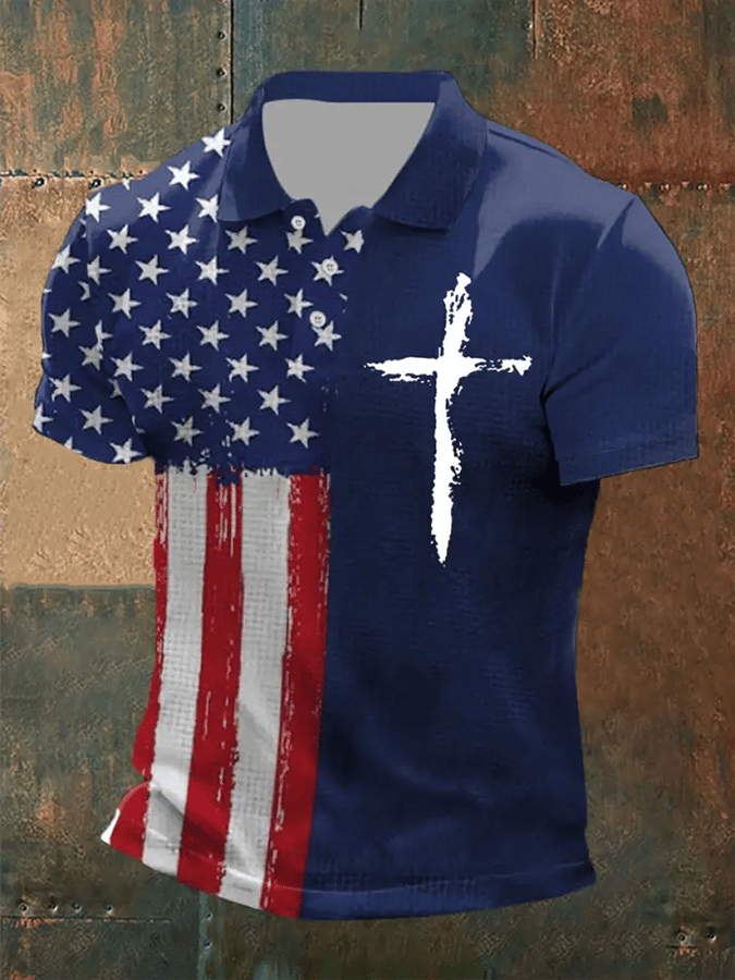 Camiseta Faith Cross America Flag estampado de manga corta POLO para hombre