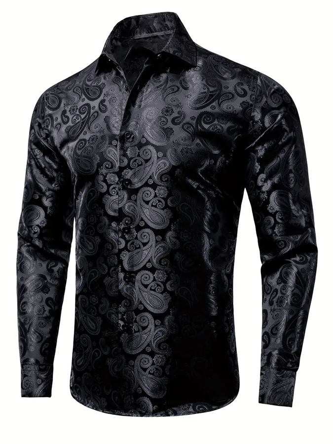 Camisa seda ejecutivo de lujo Design estampado de manga larga para hombre