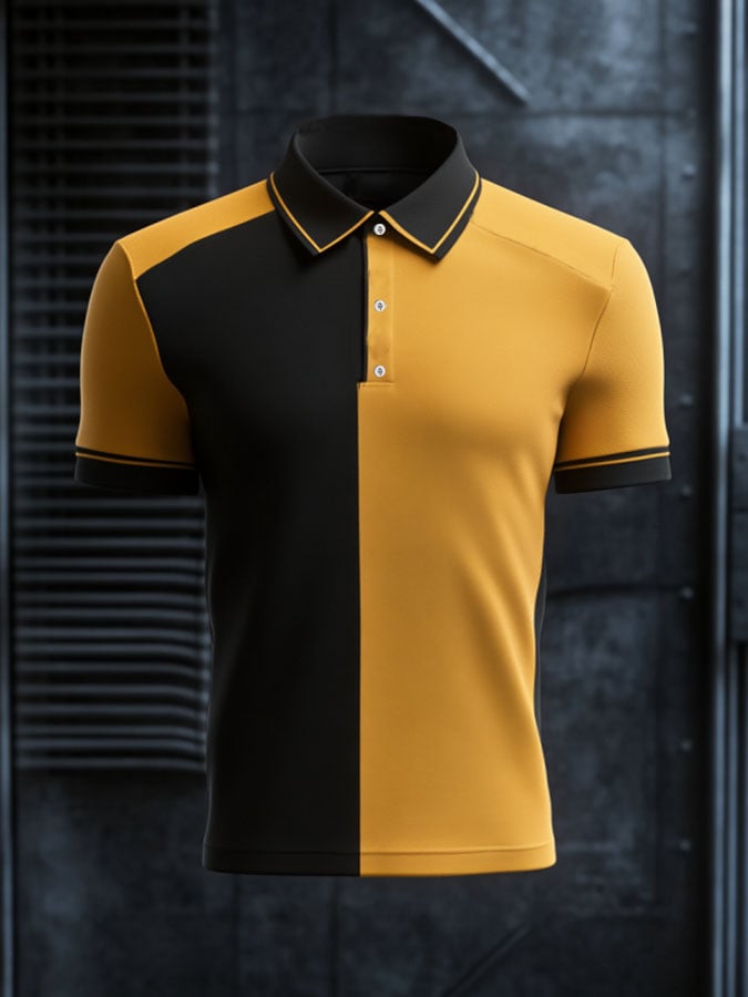 Camisa polo casual clásico Contrast Color estampado ejecutivo de manga corta para hombre