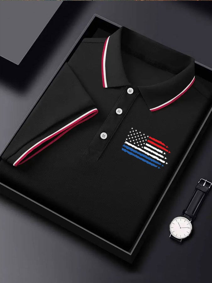Camisa polo Independence Day retro Flag Fighter diseño para hombre