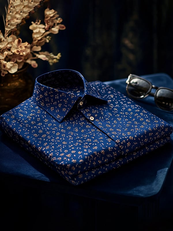 Camisa satén de lujo vintage floral de manga corta para hombre