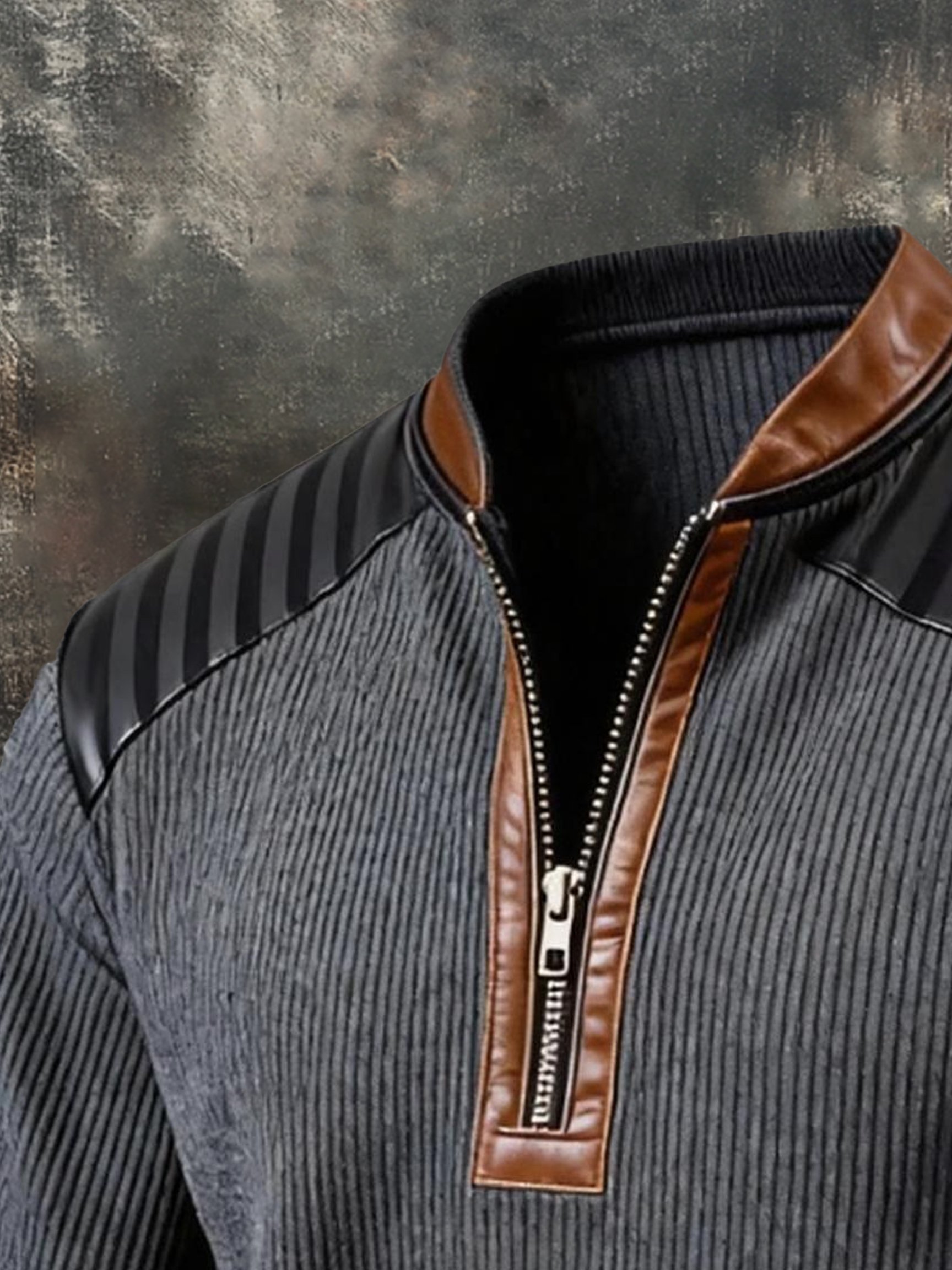 Sudadera vintage Color-Block estampado con cierre con gorrasucha para hombre