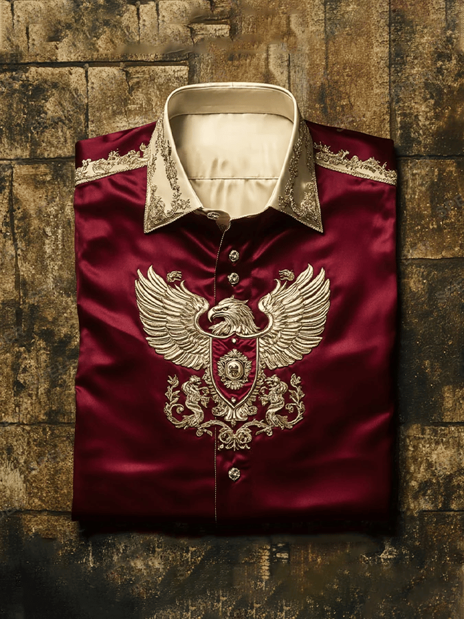 Camisa satén ejecutivo Eagle estampado de manga larga para hombre