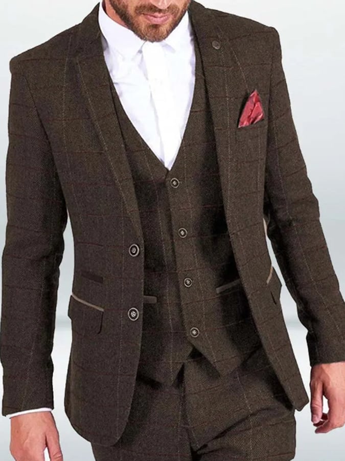Ejecutivo Single-Breasted a cuadros Contrast Color Suit Three-Piece Suit para hombre
