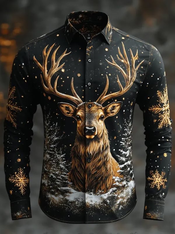 Camisa satén de lujo Christmas de manga larga para hombre
