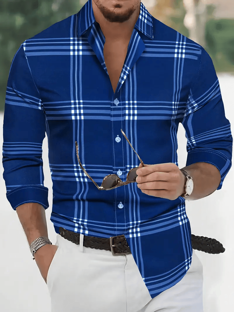 Camisa a cuadros ejecutivo de manga larga para hombre