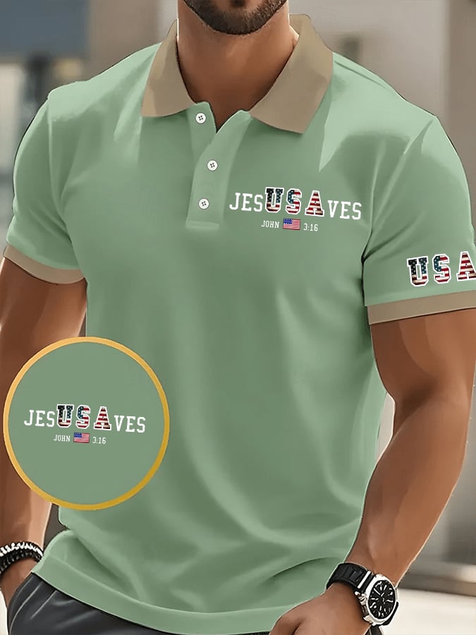 Camisa polo vintage USA Jesus Saves estampado para hombre