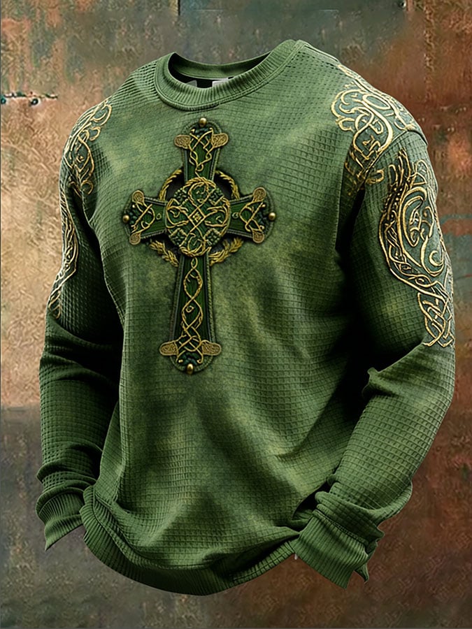 Camiseta St. Patrick's Day estampado Waffle Gown de manga larga para hombre