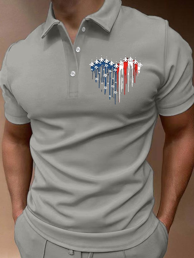Camisa polo Independence Day estampado casual para hombre