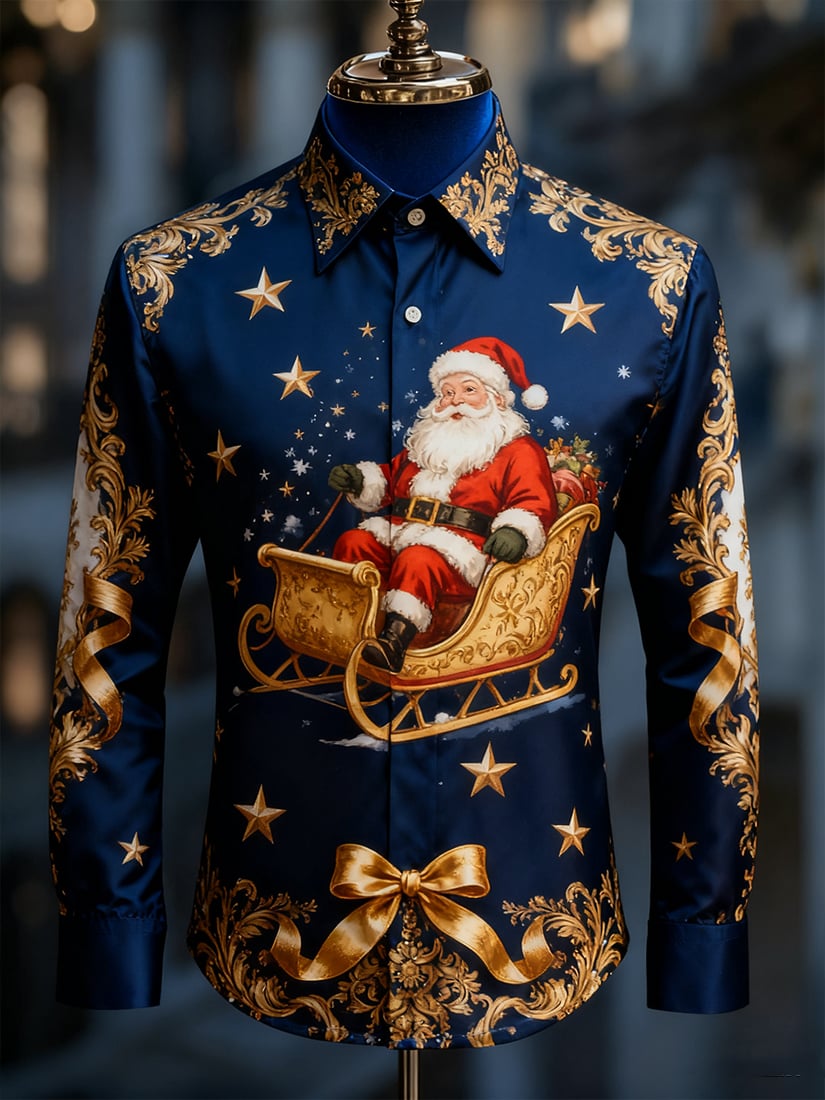 Camisa Christmas de manga larga con botones para hombre