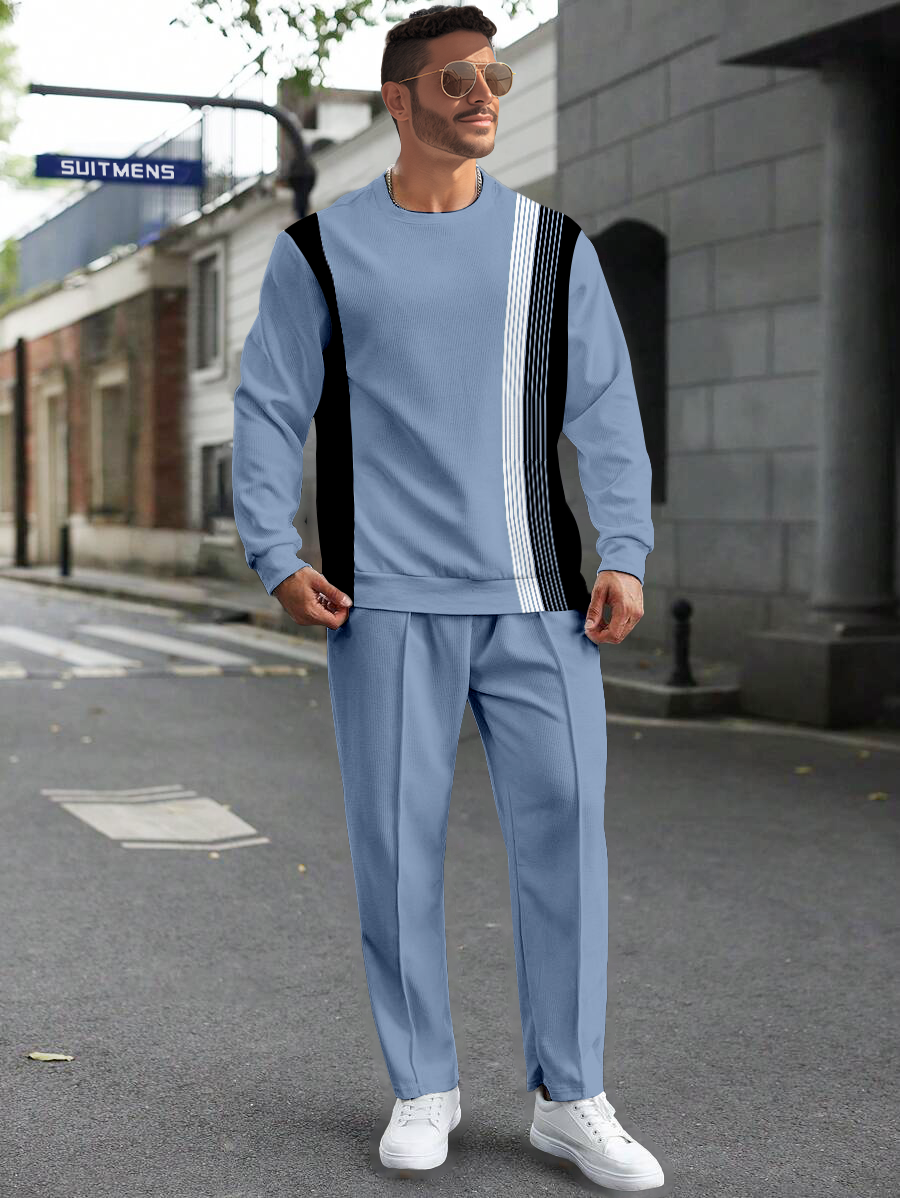 Colorblock Round Neck casual Sports Set 047 para hombre
