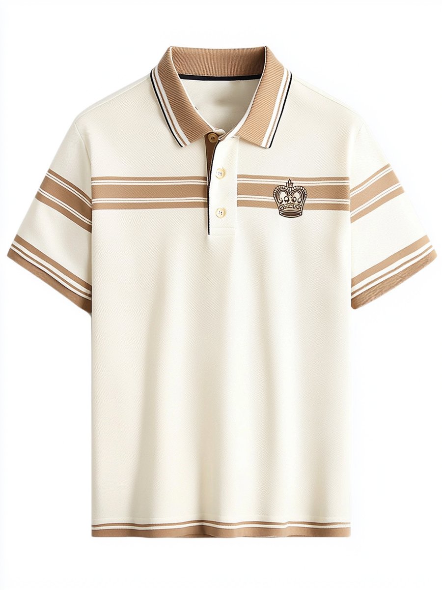 Camisa polo ejecutivo rayas Logo con botones de manga corta para hombre