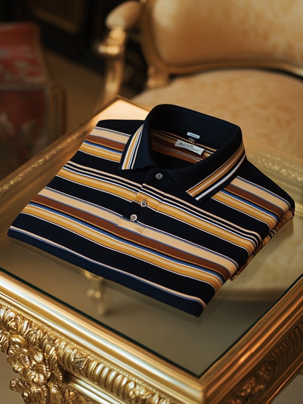 Camisa polo retro ejecutivo rayas estampado de manga larga para hombre