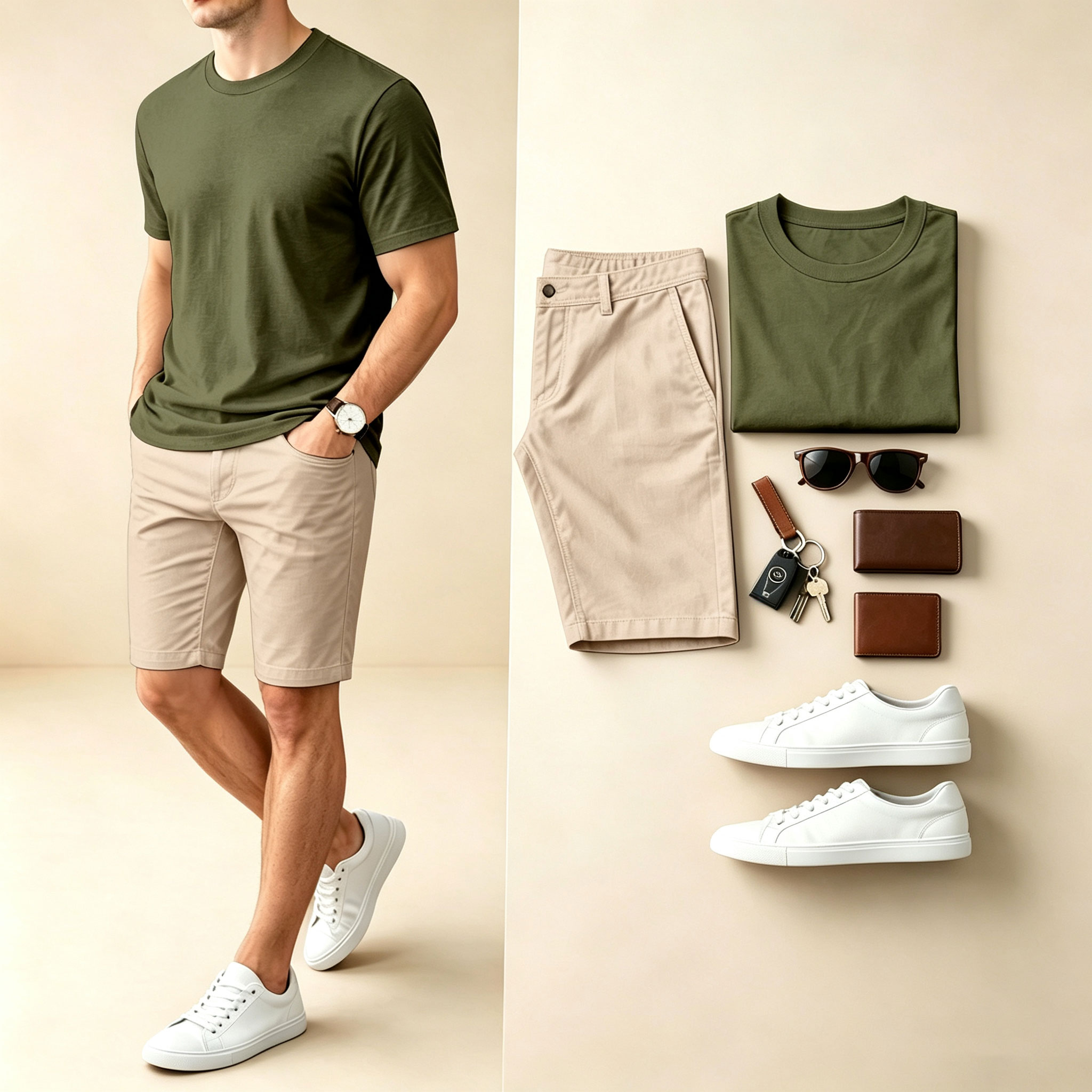 Conjunto de dos piezas casual Checkered estampado Round-Neck de manga corta camiseta And shorts para hombre