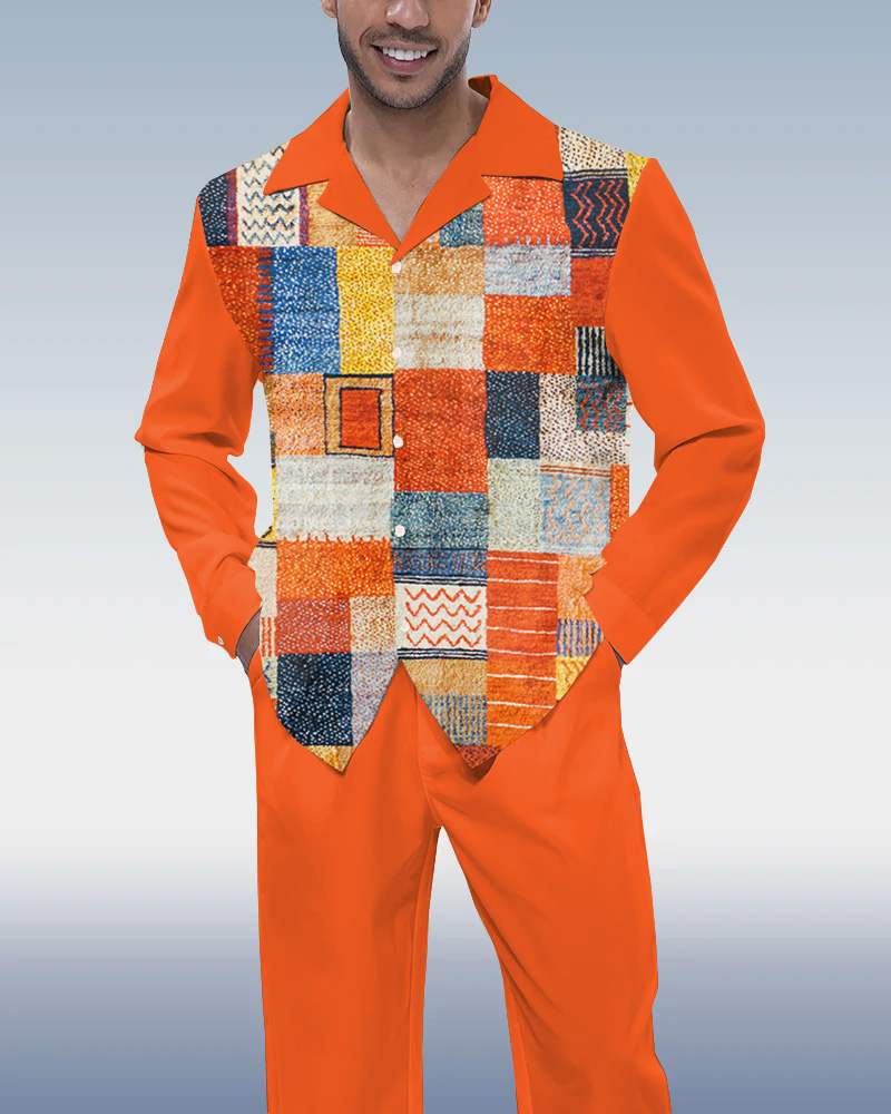 Colorblock estampado de manga larga Walking Suit para hombre