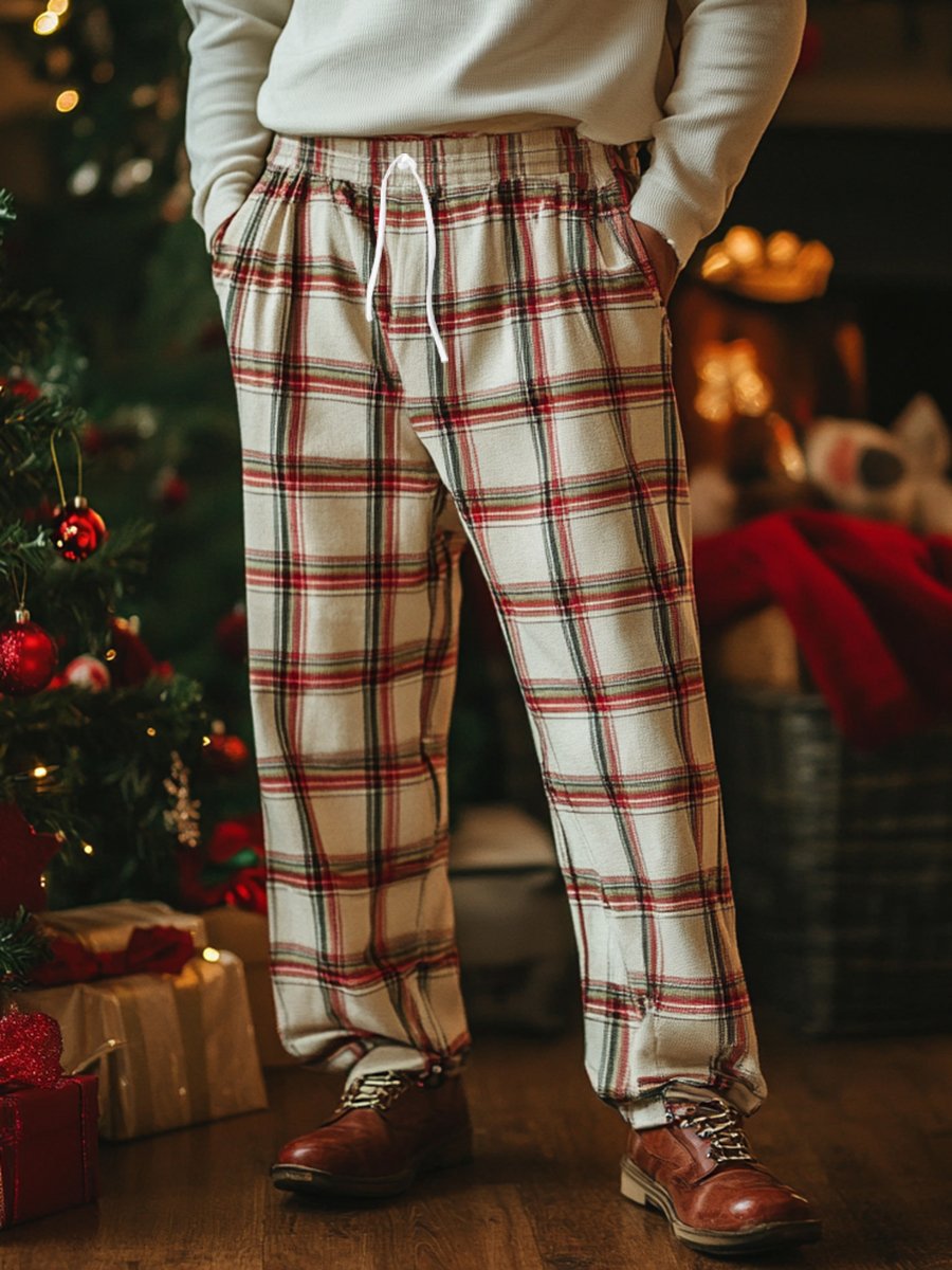 Casual Christmas para exterior a cuadros a rayas Lace-Up Trousers para hombre