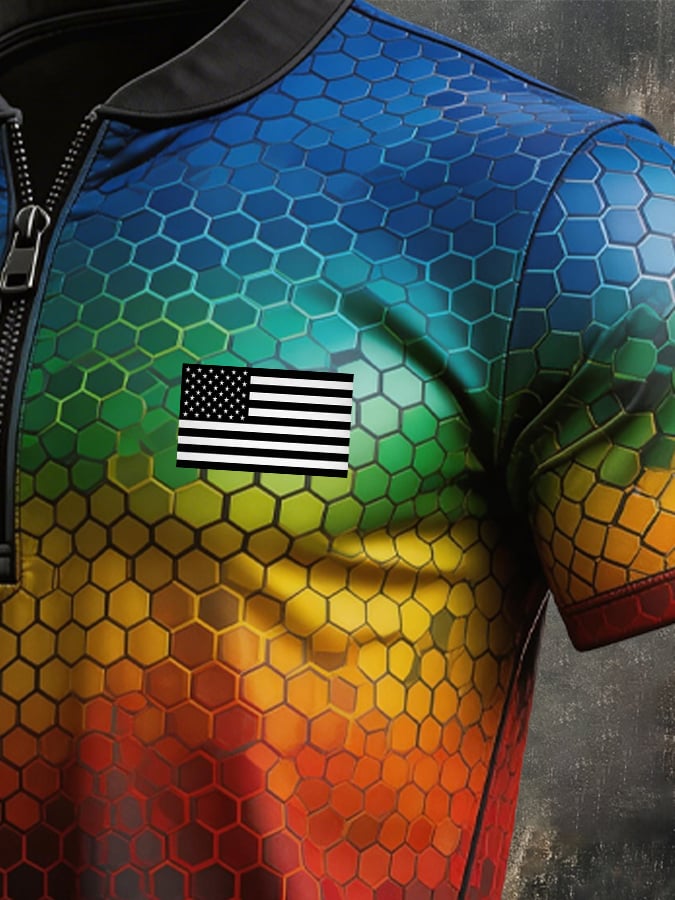 Camiseta retro Color-Block con cierre para hombre