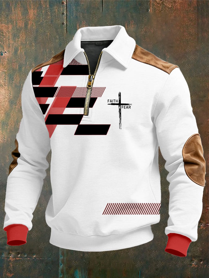 Sudadera vintage Faith Design estampado casual Zipper -Fast Shipping para hombre