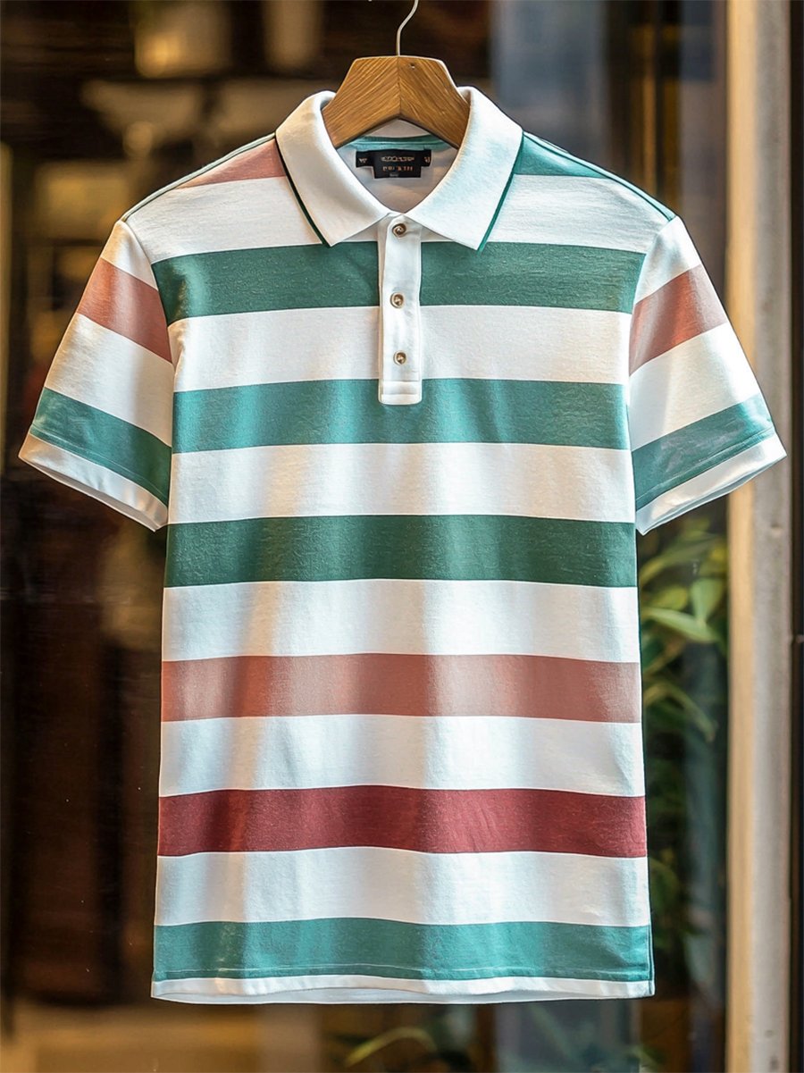 Camisa polo ejecutivo casual rayas estampado Button de manga corta para hombre