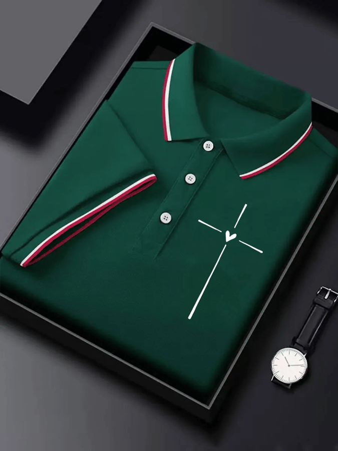 Camisa polo retro Faith Cross estampado para hombre