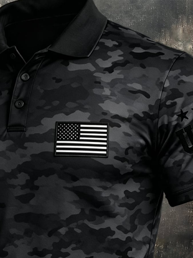 Retro Patriot en bloques de color Polo Collar de manga corta para hombre