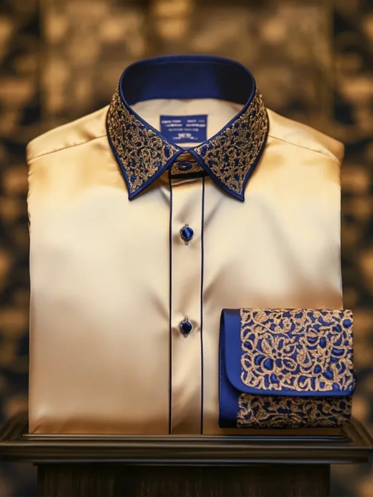 Camisa satén Luxe de manga larga con botones para hombre