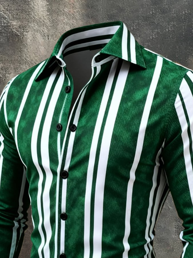 Camisa vintage Color-Block estampado de manga larga para hombre