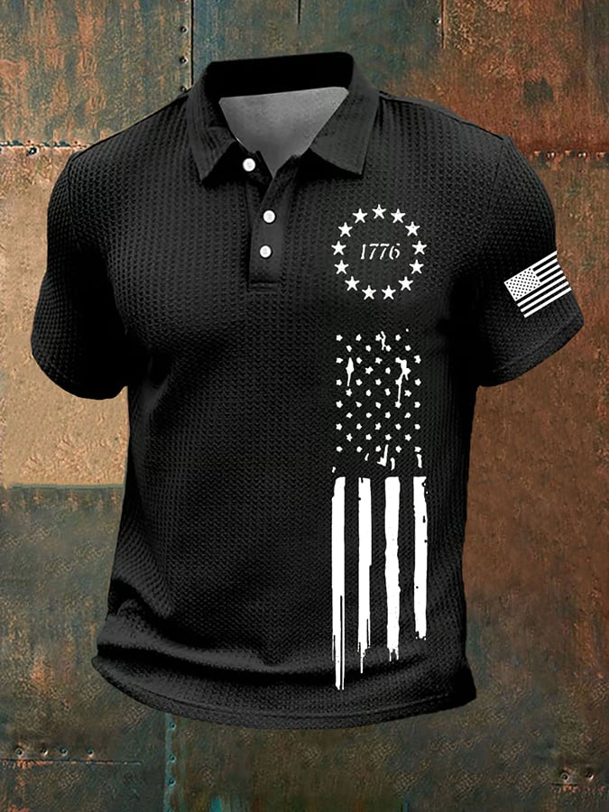 Camisa polo vintage Flag 1776 estampado para hombre