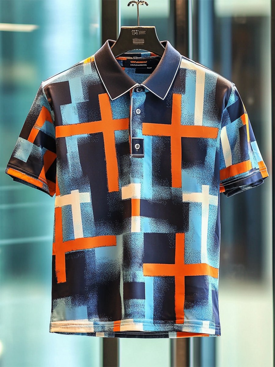 Camisa polo casual ejecutivo Cross Button de manga corta para hombre