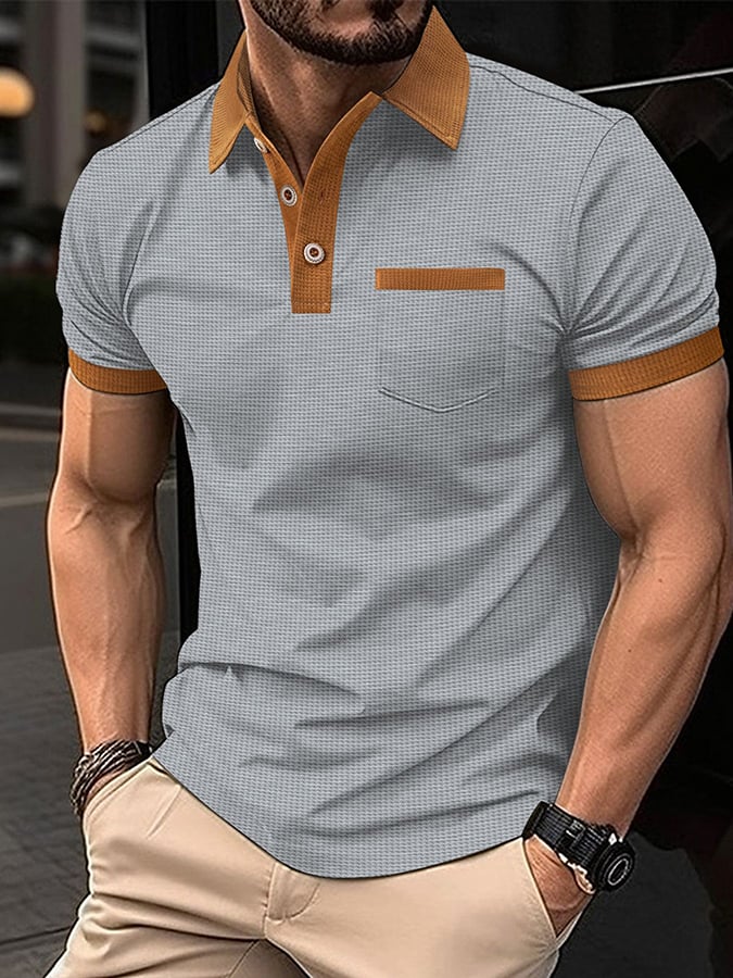 Camisa polo Waffle Fabric de moda casual (With bolsillos) para hombre